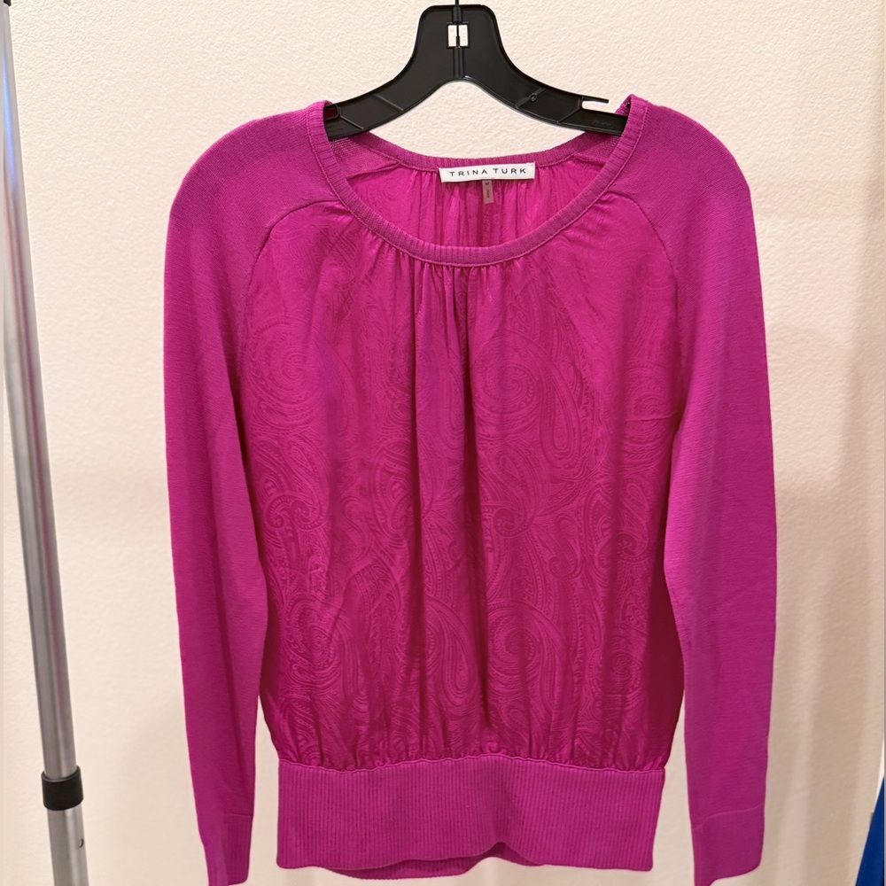 Trina Turk Hot Pink Silk and Wool Top